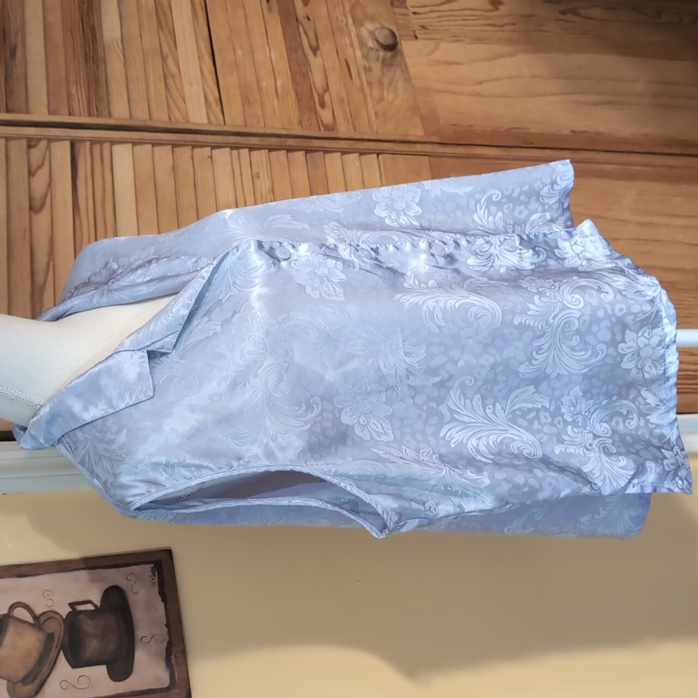 Oscar de la Renta Vintage Pastel Blue Sleeveless Pajama Top Pink Label 2X - Picture 5 of 8